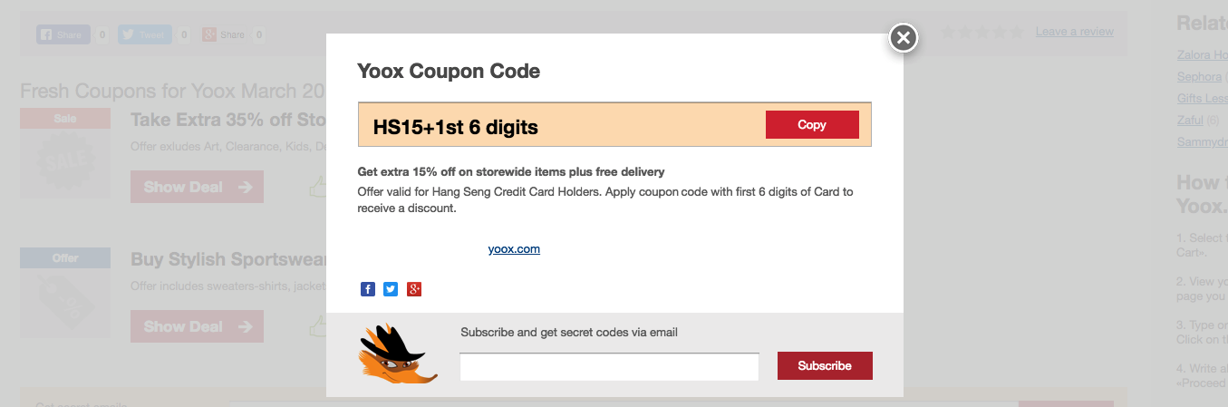How to use a coupon code for Yoox?